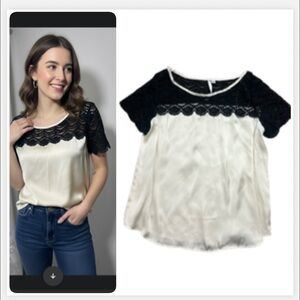 LC Whimsical Lace Black and Cream Babydoll Top